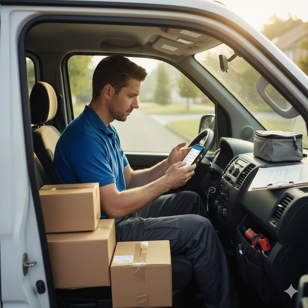 차 안에서 주문을 처리하는 영업자