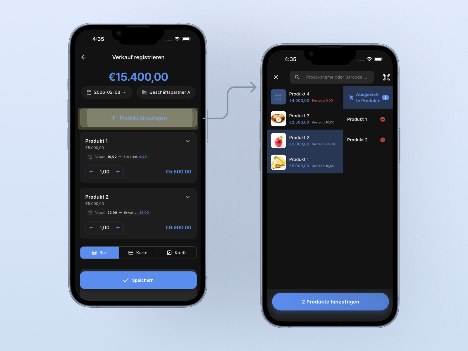 Sell - Select product and register transaction