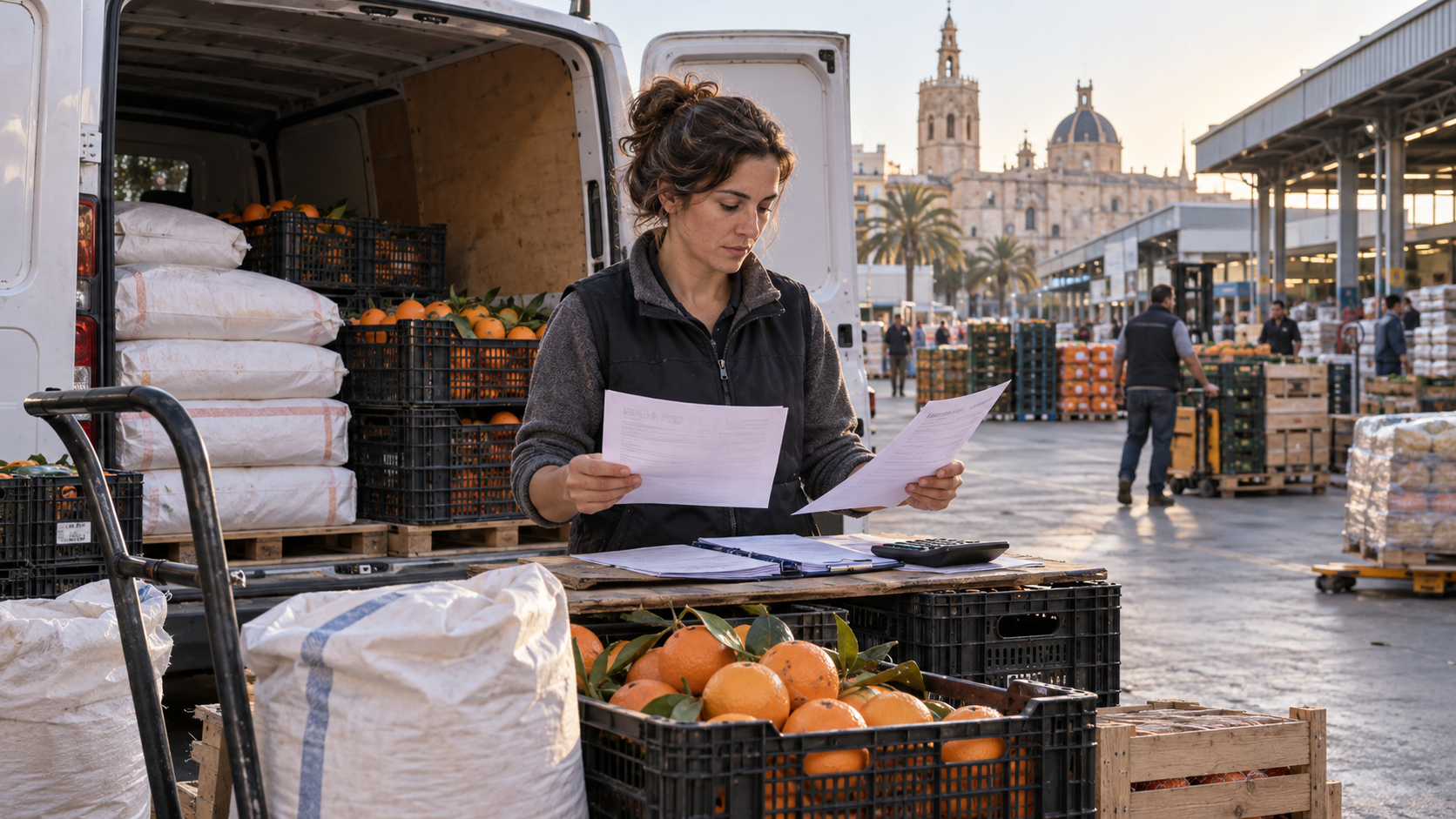 Una distribuidora española revisa albaranes antes de cargar una entrega
