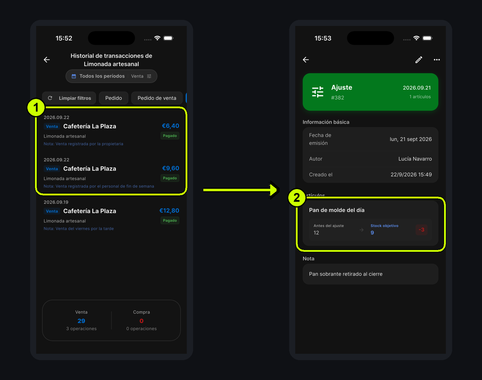 Comparación del recuento físico y el historial antes de introducir el inventario objetivo