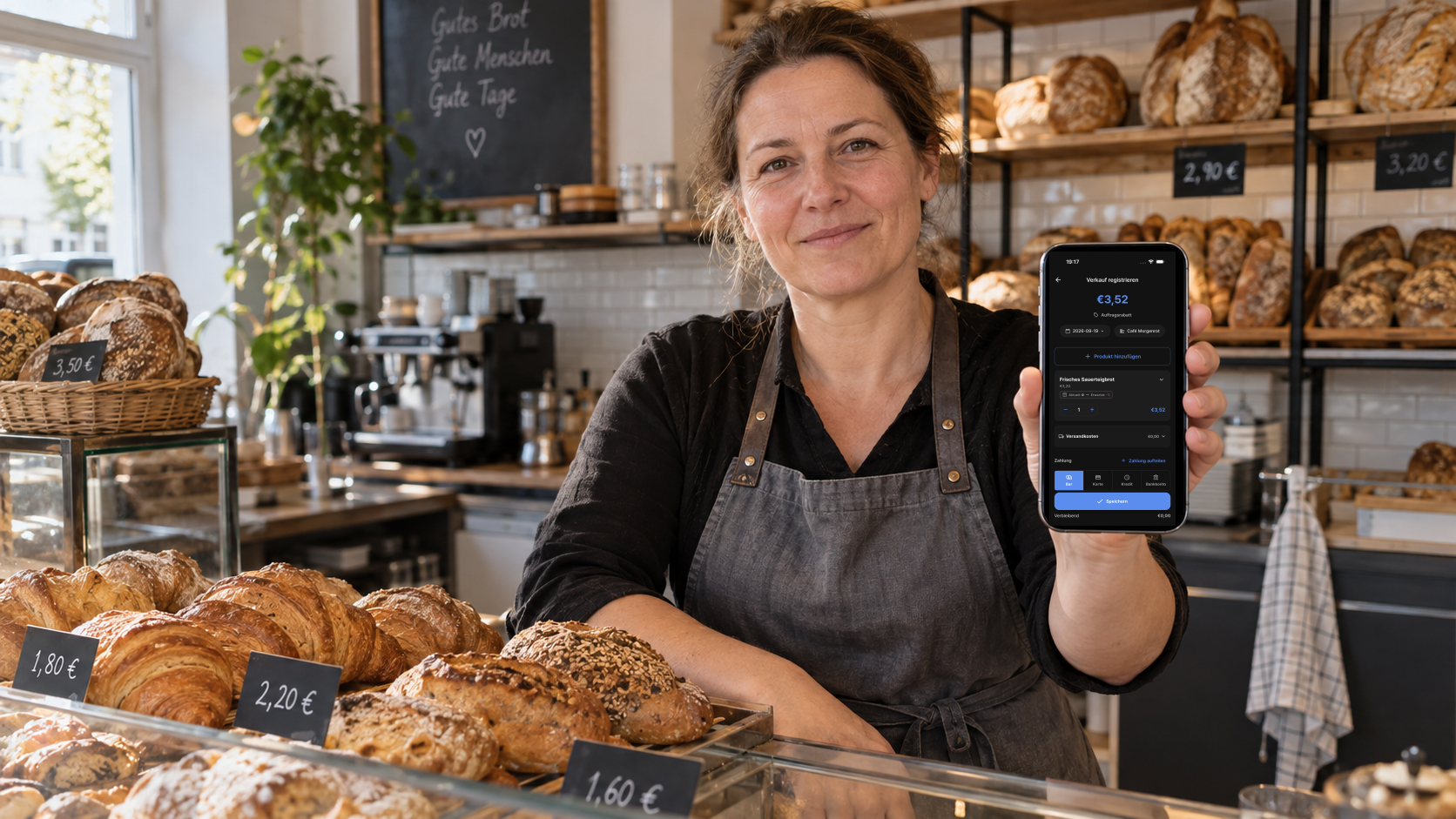Deutsche Bäckereiinhaberin erfasst während des Tages einen Verkauf in Salesdocks