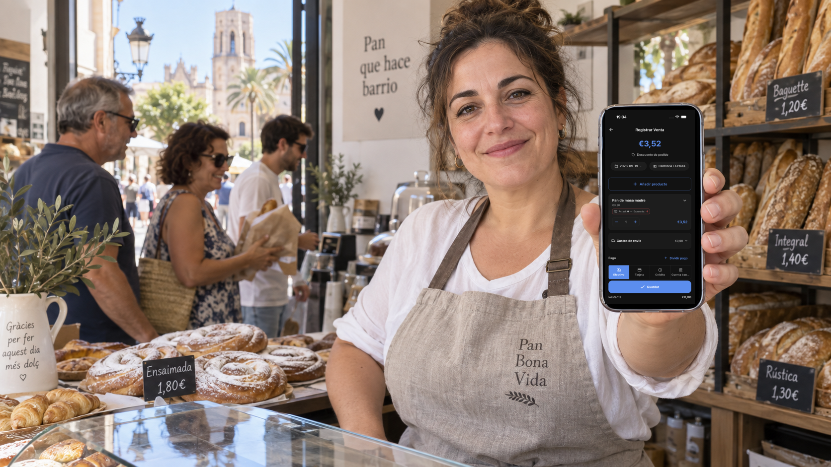 Propietaria de una panadería española registra una venta en Salesdocks durante la jornada