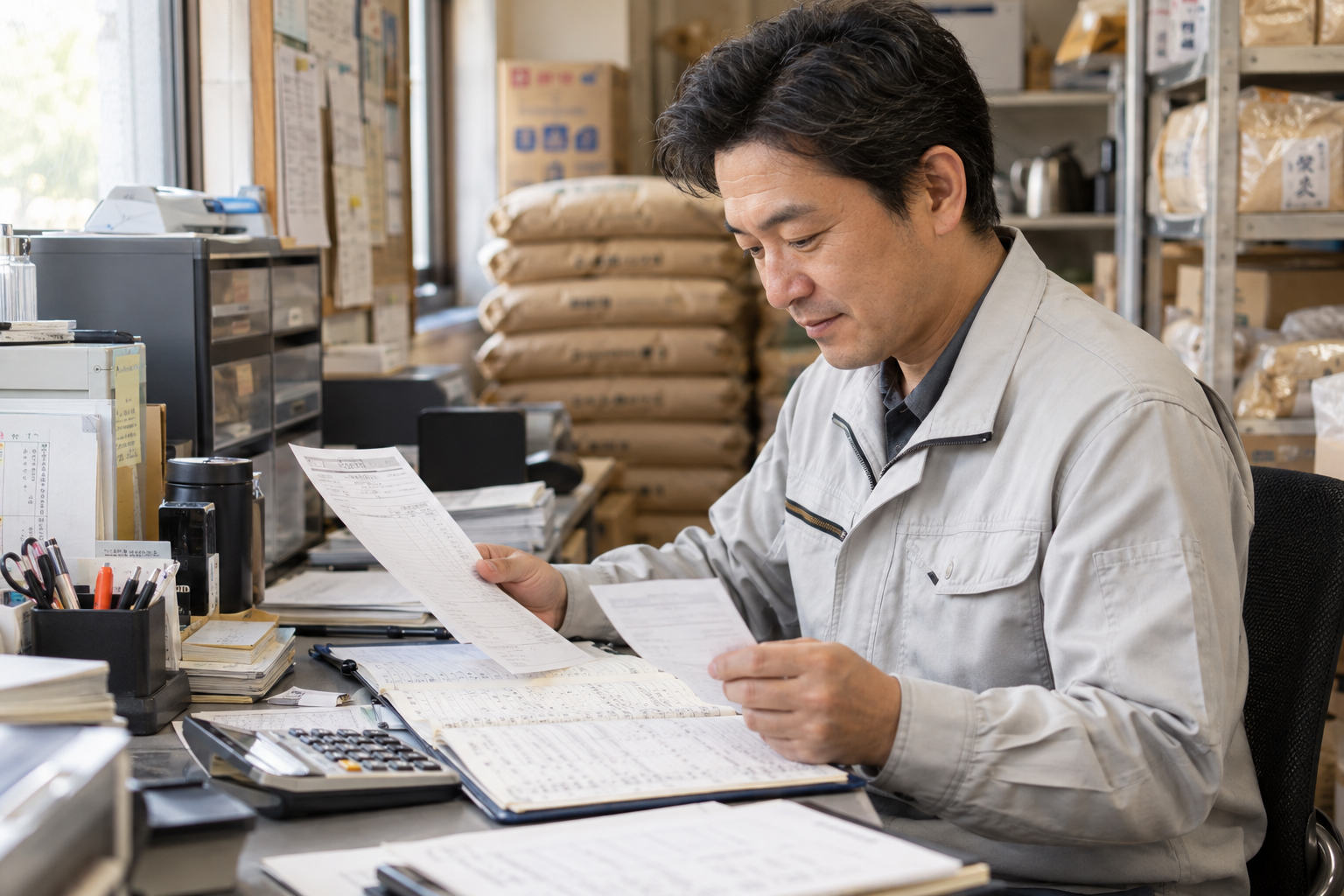 納品書と振込明細を照合する日本の食品卸売業者